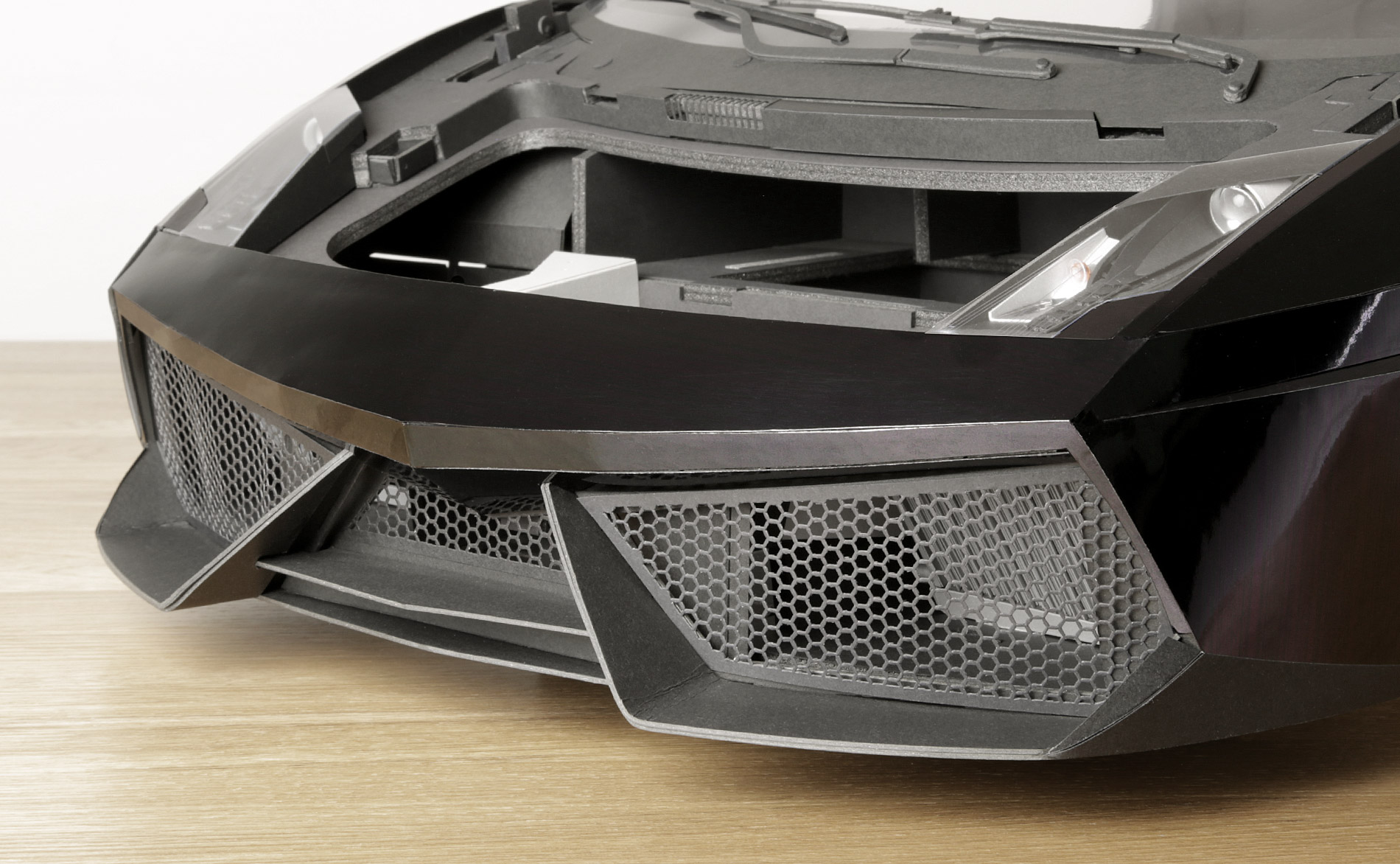 Hand-cut mesh inserts all fitted to the front bumper.