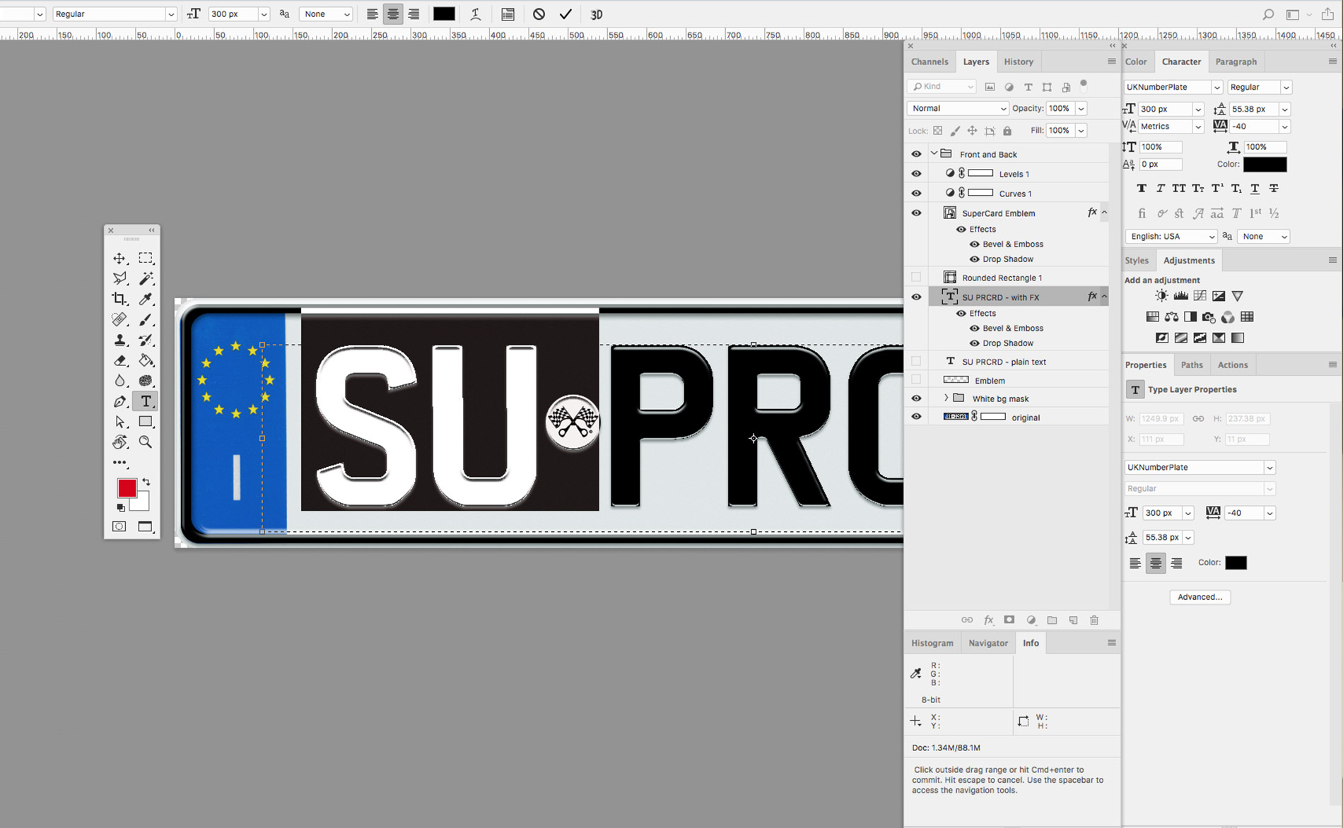 I designed a custom number plate using Photoshop. Then printed it on photo paper.