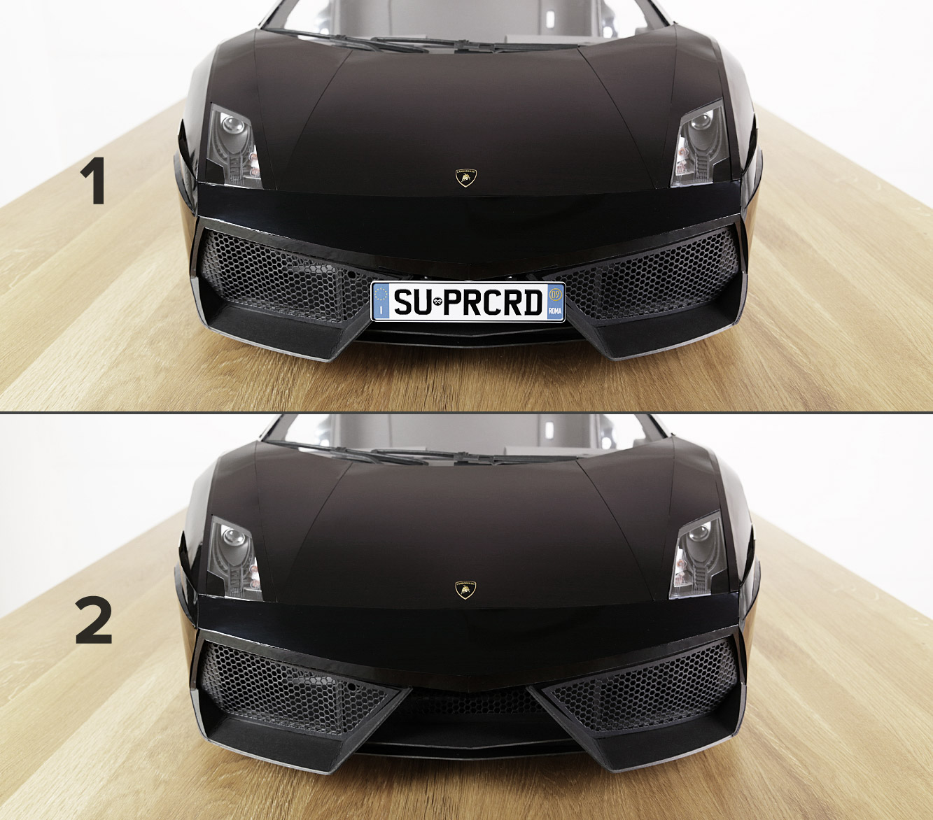 I asked my Instagram followers if they preferred with (top) or without (bottom) a number plate. Answers were mixed, but the majority preferred without.