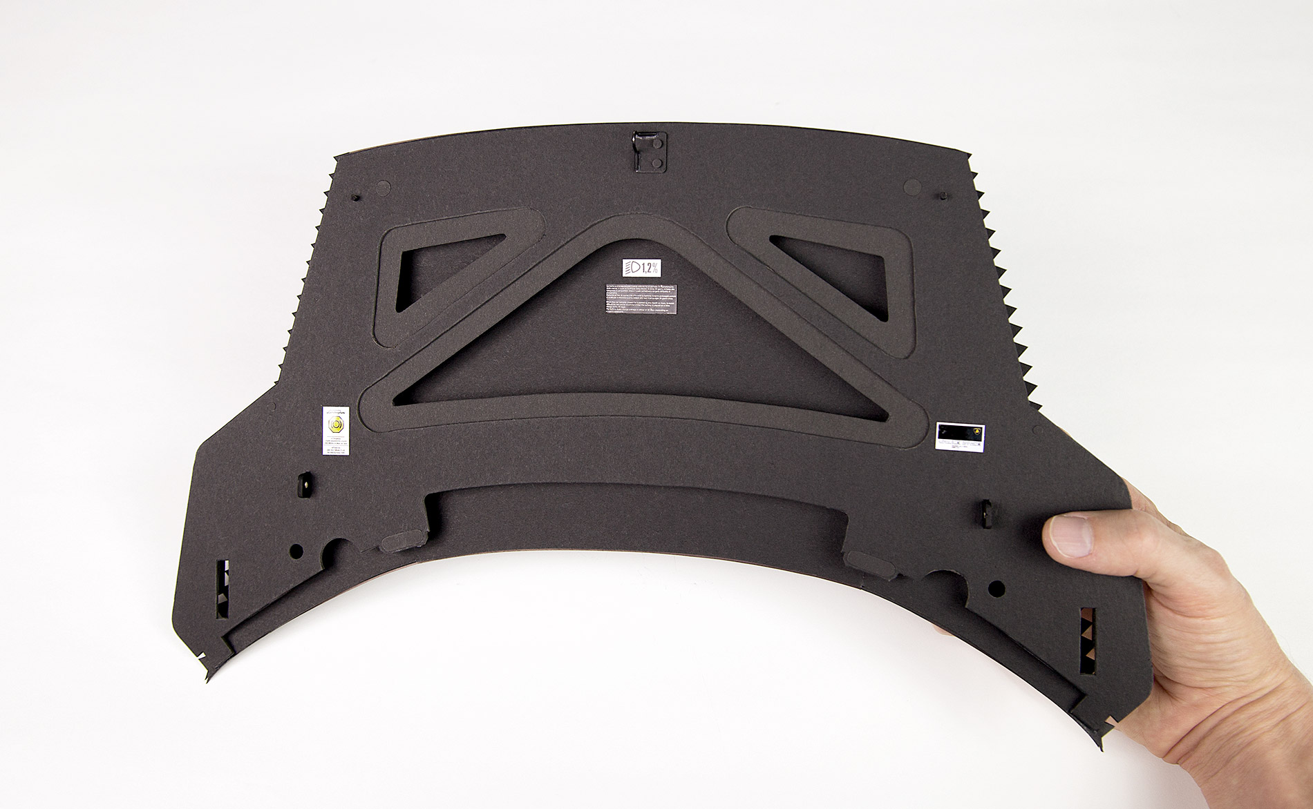 Underside details of the front trunk lid.