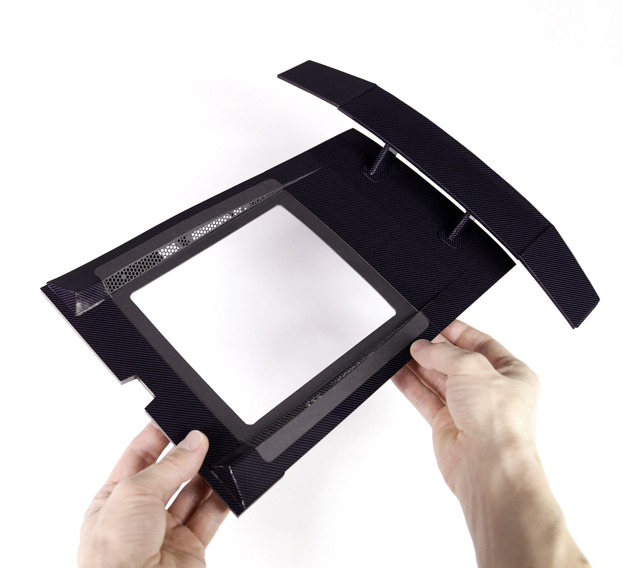 Upper side of the complete engine cover. All parts are designed from scratch, and I hand cut almost all of them