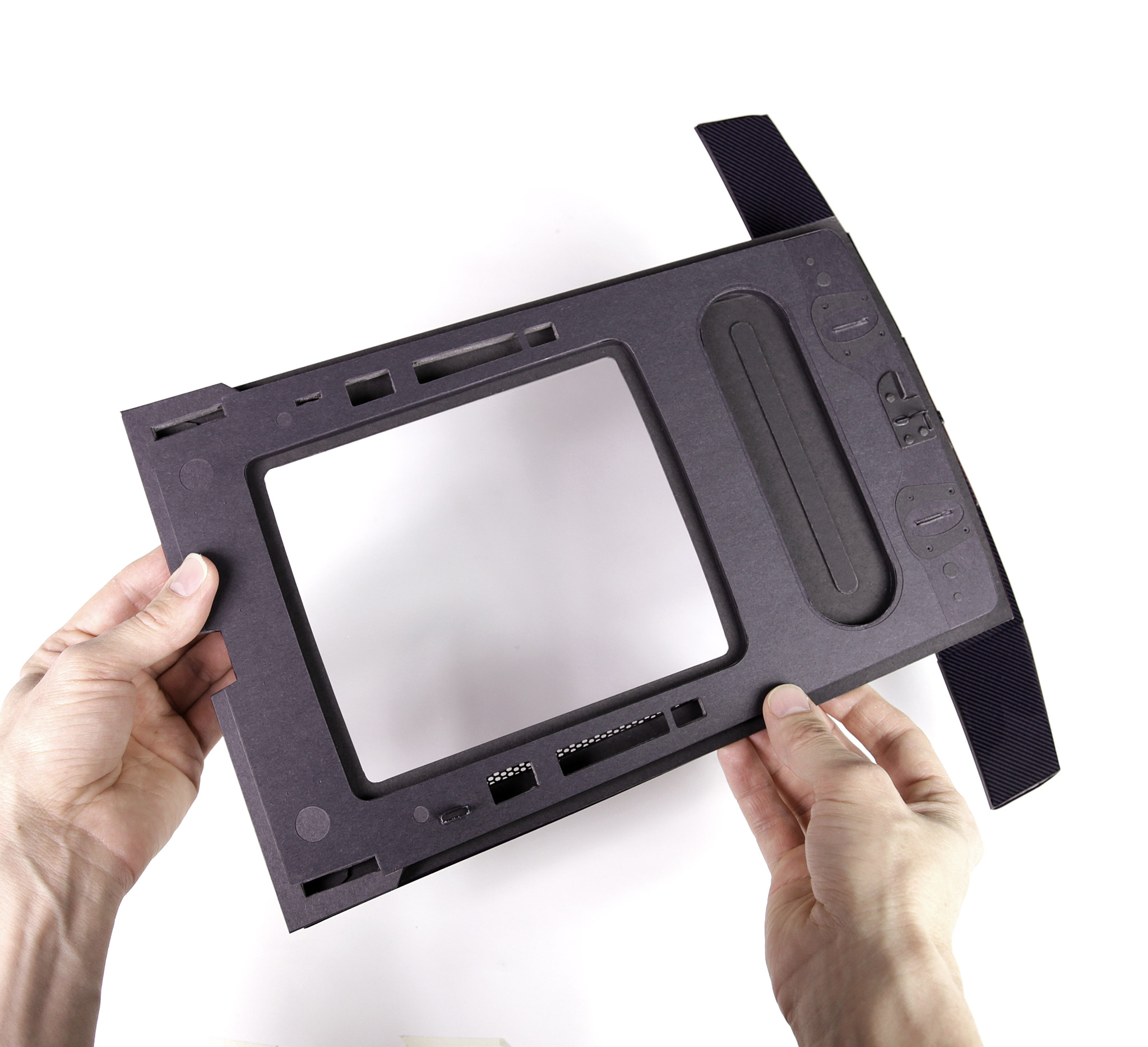 Underside of the complete engine cover. Including rear wing and hinge parts, there are nearly 100 separate pieces that make up the complete engine cover assembly.